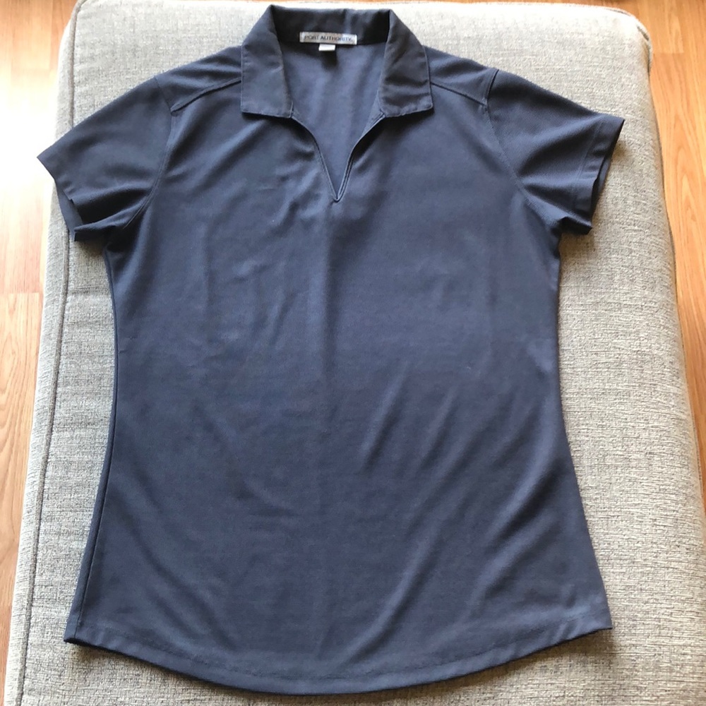 Gray V-neck polo